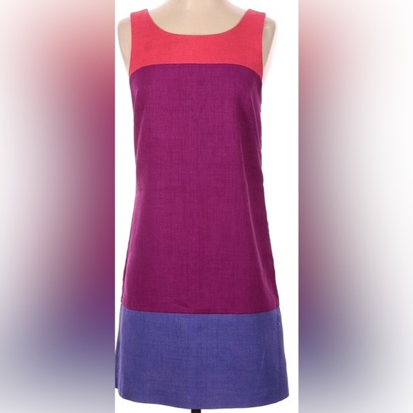 Oleg Cassini Woven Color Block Sleeveless Mini Shift Dress - Picture 4 of 9